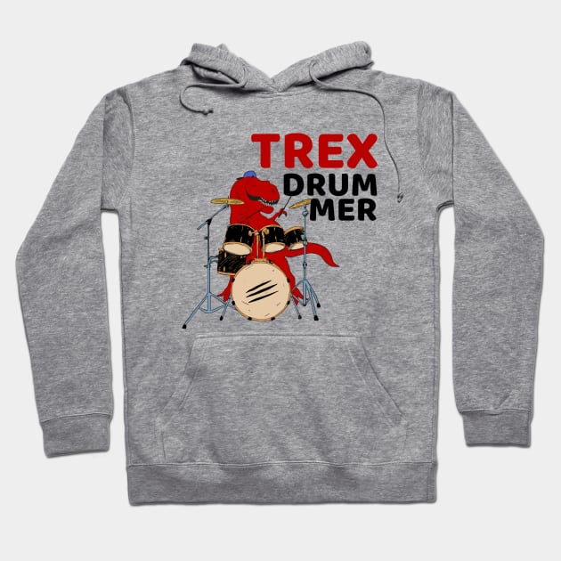 Red Trex Dinosaur Animal Drummer Hoodie by Illustradise